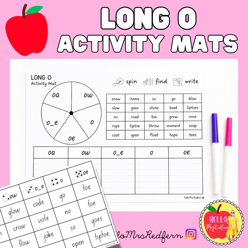 Long O Phonics Activity Mats | Spin, Find & Write Mat (oa, ow, o_e, o, oe)