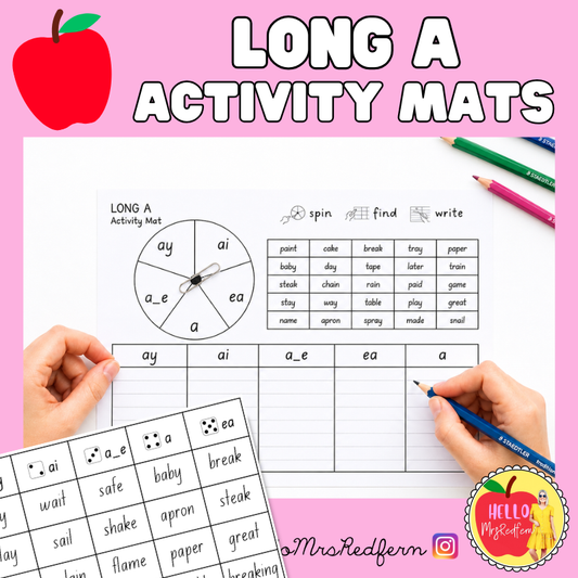 Long A Phonics Activity Mats | Spin, Find & Write Mat (ay, ai, a_e, ea, a)